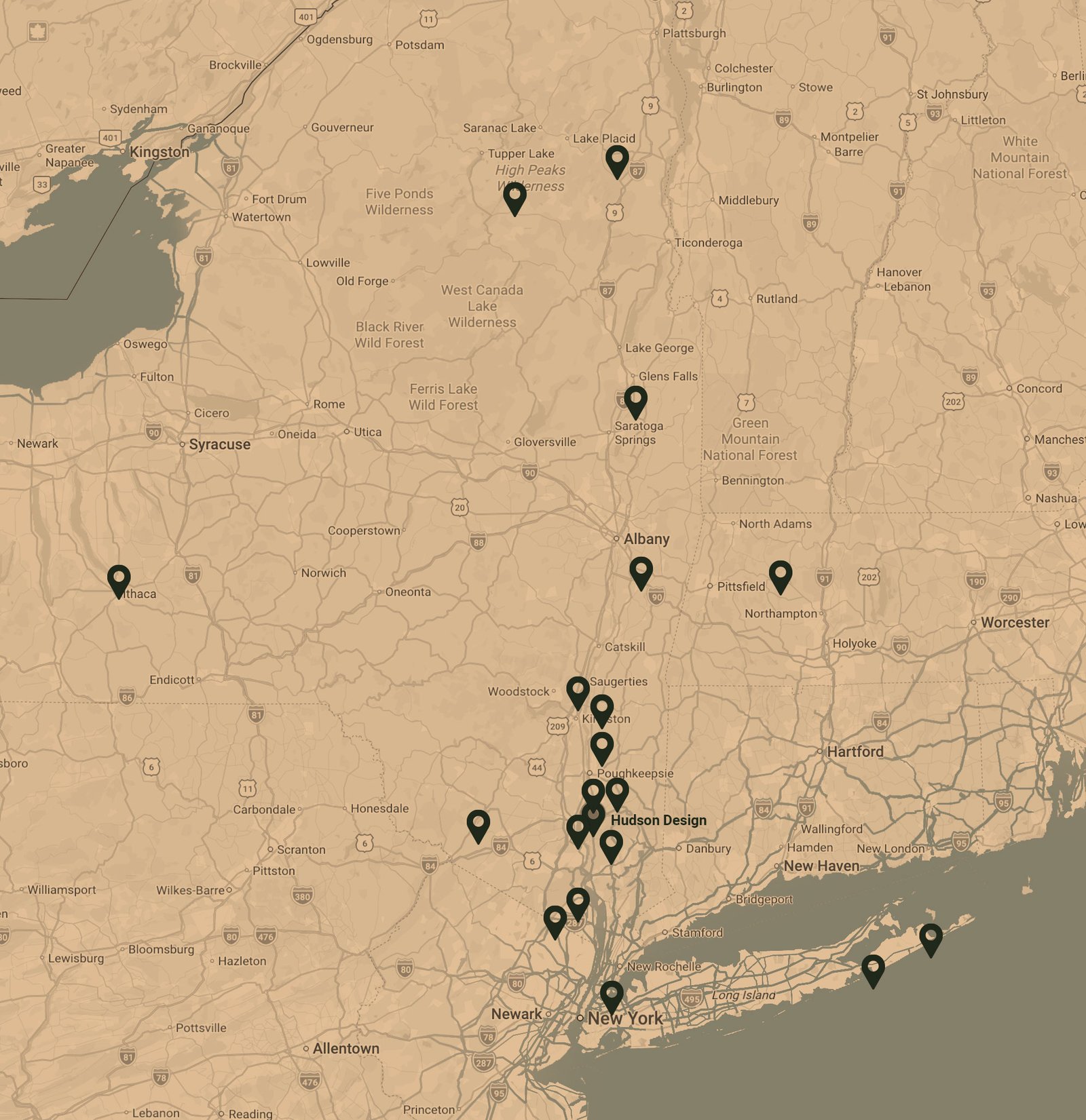 Hudson Design map locations Contact